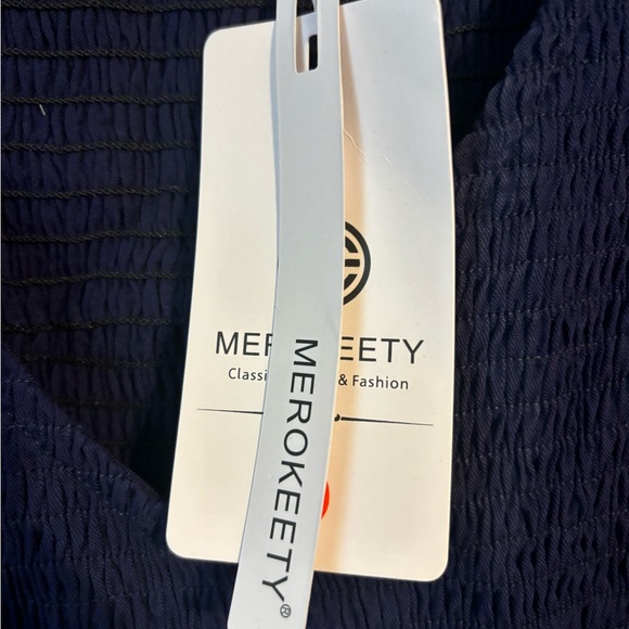 Casual Ruffle Midi Dress V Neck Smocked Dress, Navy XL - Picture 3 of 5